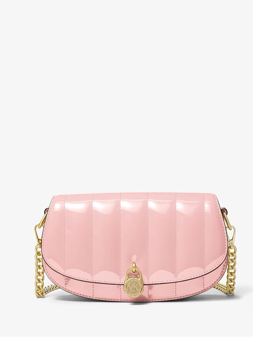 NWT Michael Kors Mila Small Pale Pink Patent Convertible Crossbody Bag - Picture 1 of 8